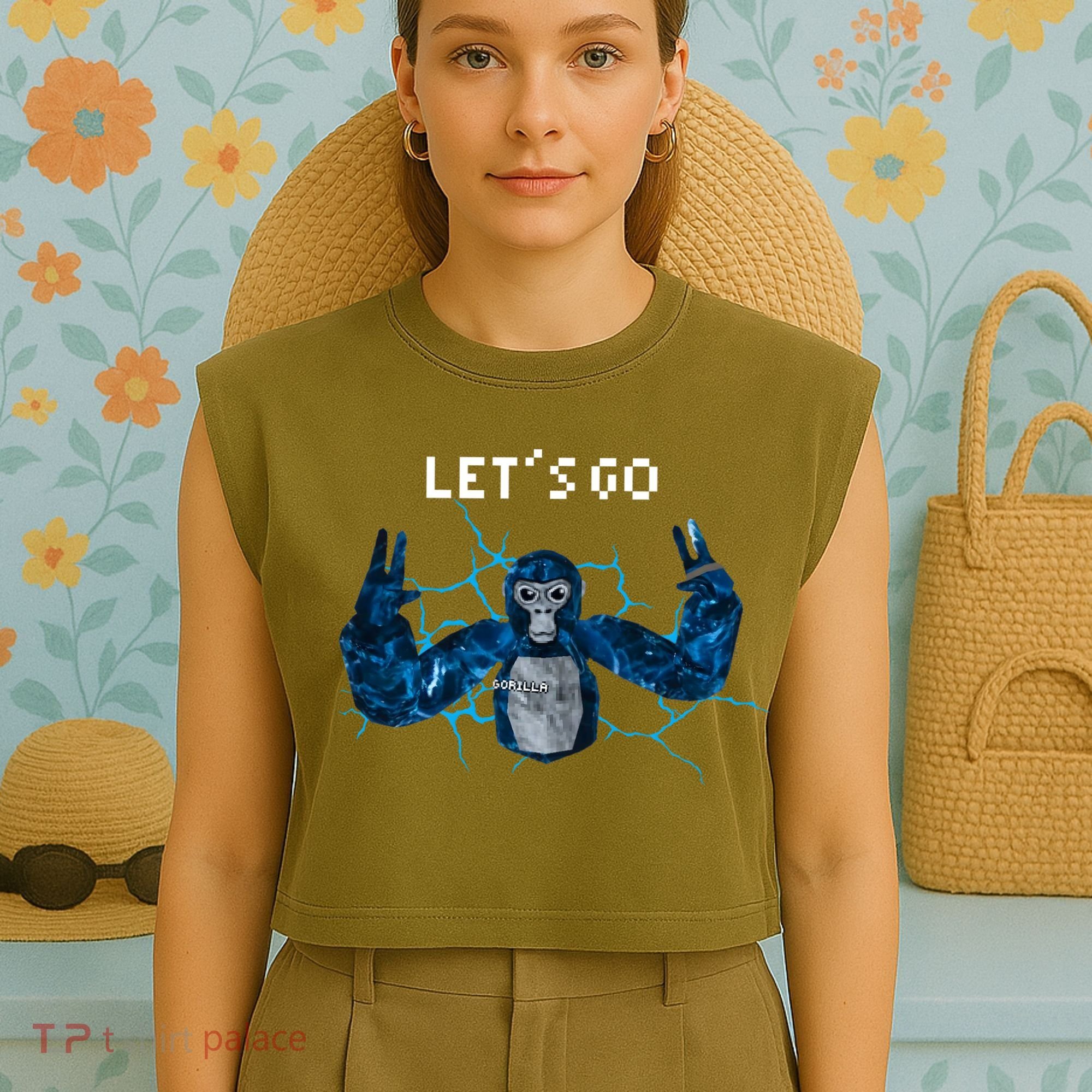 Let's Go Gorilla Gamer Meme Garment-Dyed Women's Muscle Tee