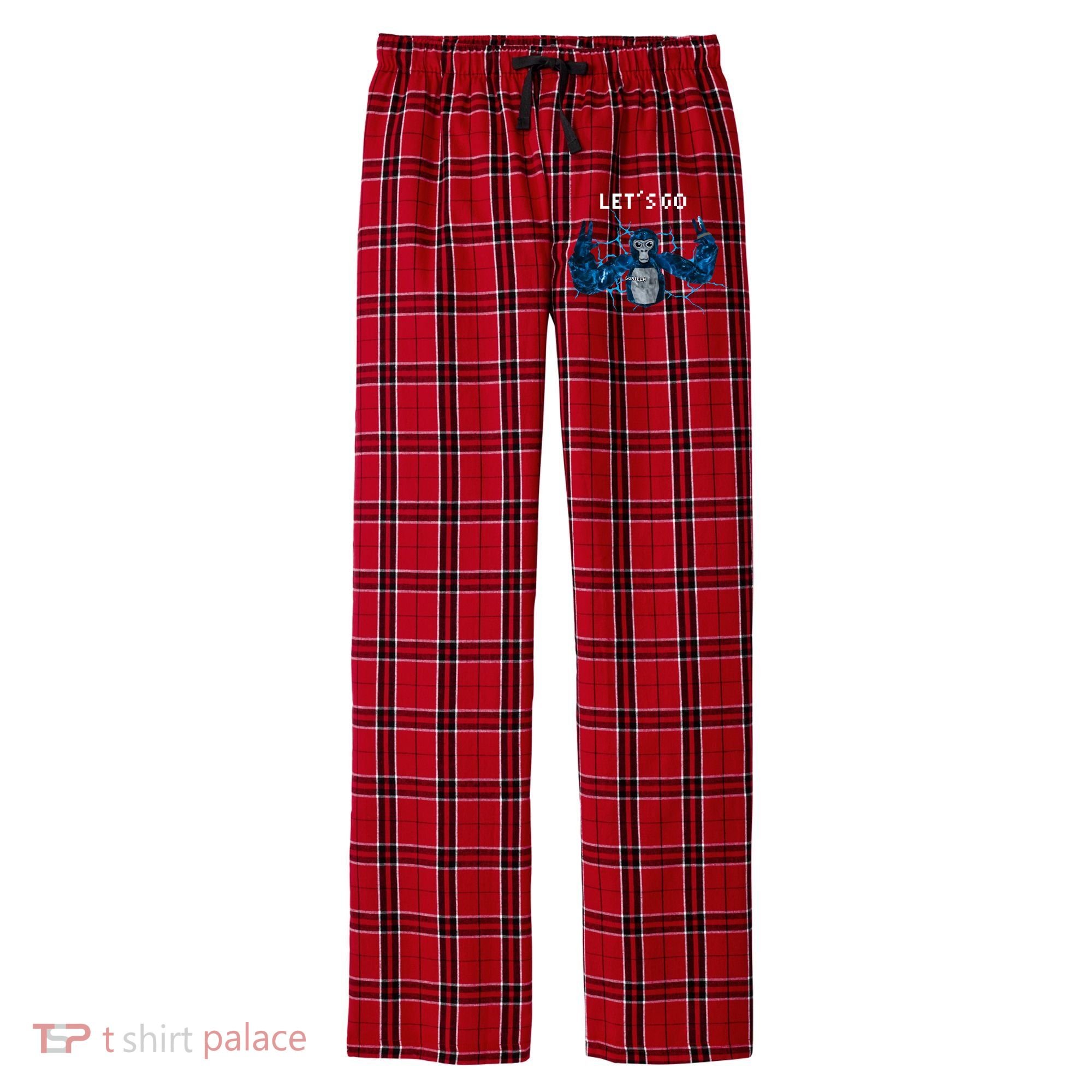 Let's Go Gorilla Gamer Meme Men's Flannel Plaid Pajama Pants