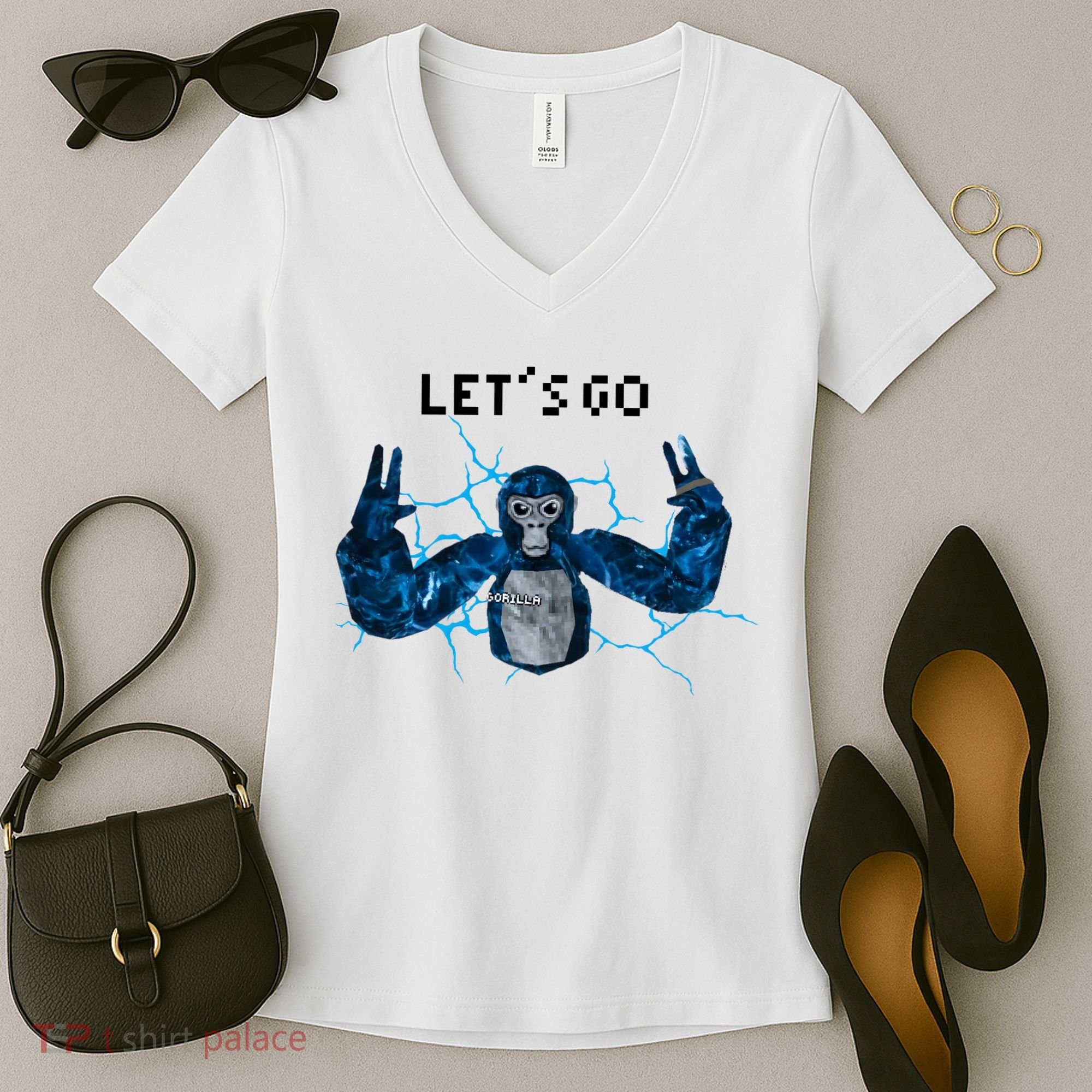 Let's Go Gorilla Gamer Meme Women's V-Neck T-Shirt