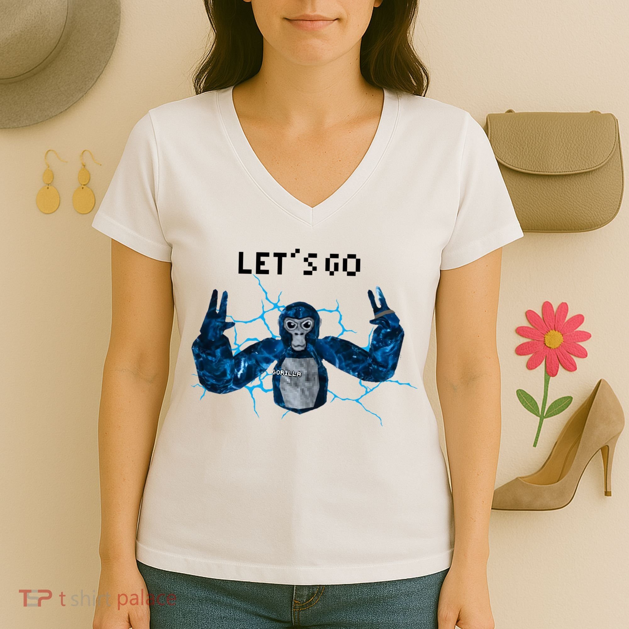 Let's Go Gorilla Gamer Meme Women's V-Neck T-Shirt