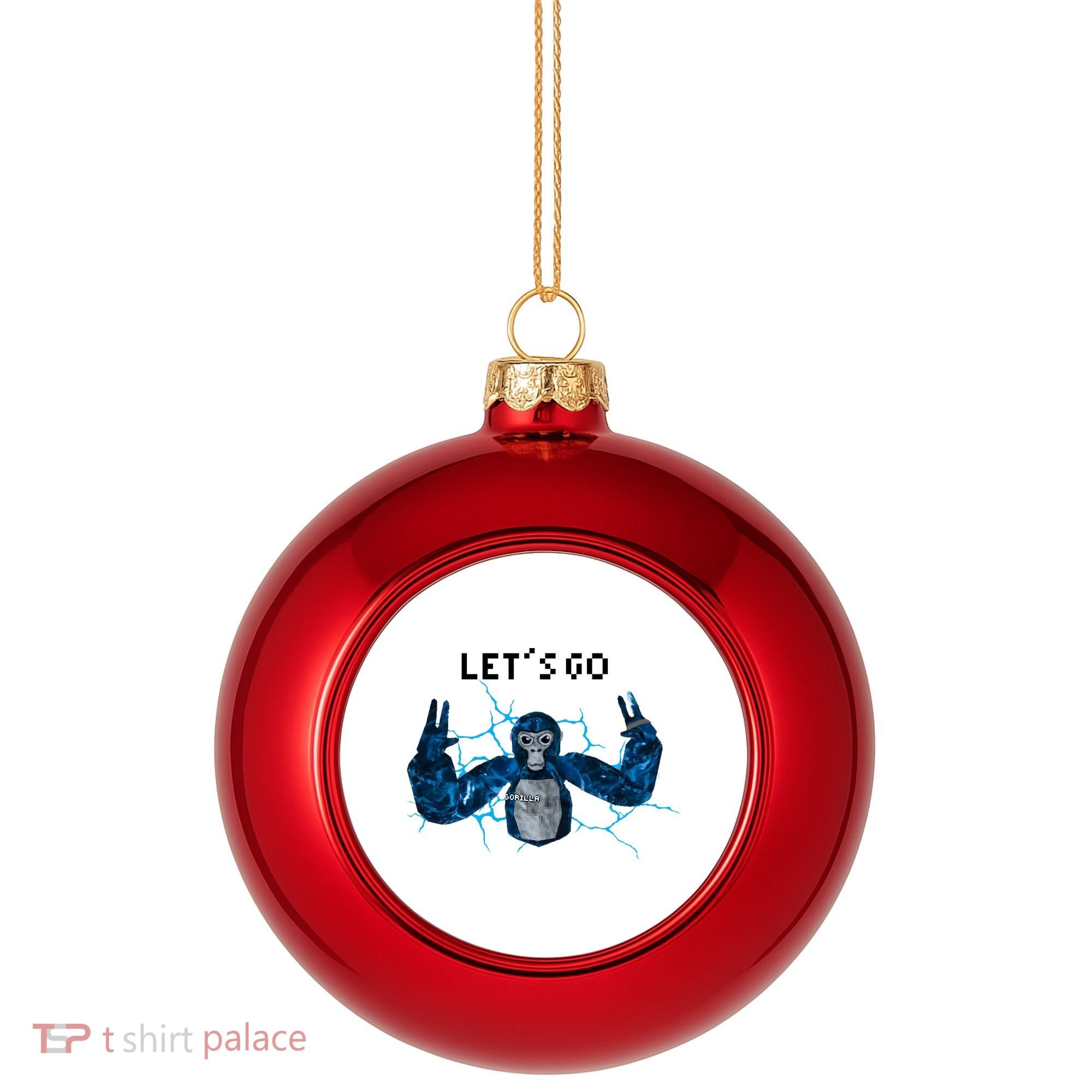 Let's Go Gorilla Gamer Meme Plastic Christmas Ball Ornament