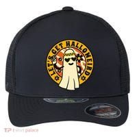 Let's Get Halloweird 60s Hippie Ghost Halloween Flexfit Unipanel Trucker Cap thumb 0