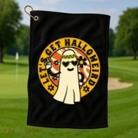 Let's Get Halloweird 60s Hippie Ghost Halloween Golf Towel thumb 1