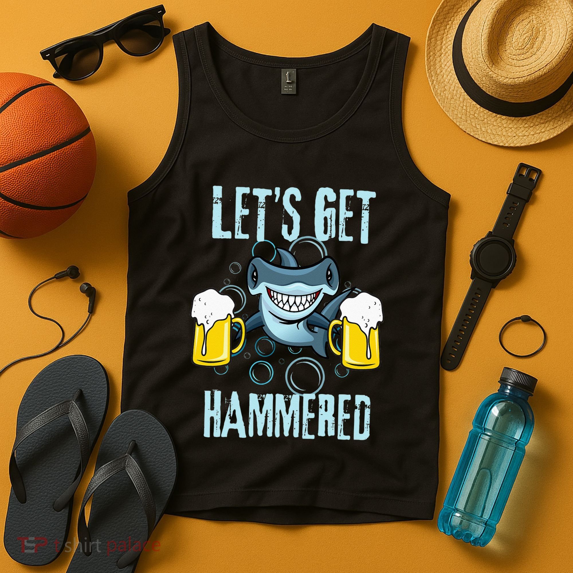 Let’s Get Hammered All Week Funny Hammerhead Shark Pun Party Tank Top