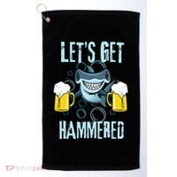 Let’s Get Hammered All Week Funny Hammerhead Shark Pun Party Golf Towel thumb 0