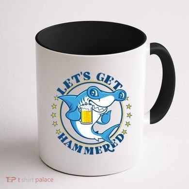 Let's Get Hammered Hammerhead Shark Beer Coffee Mug back