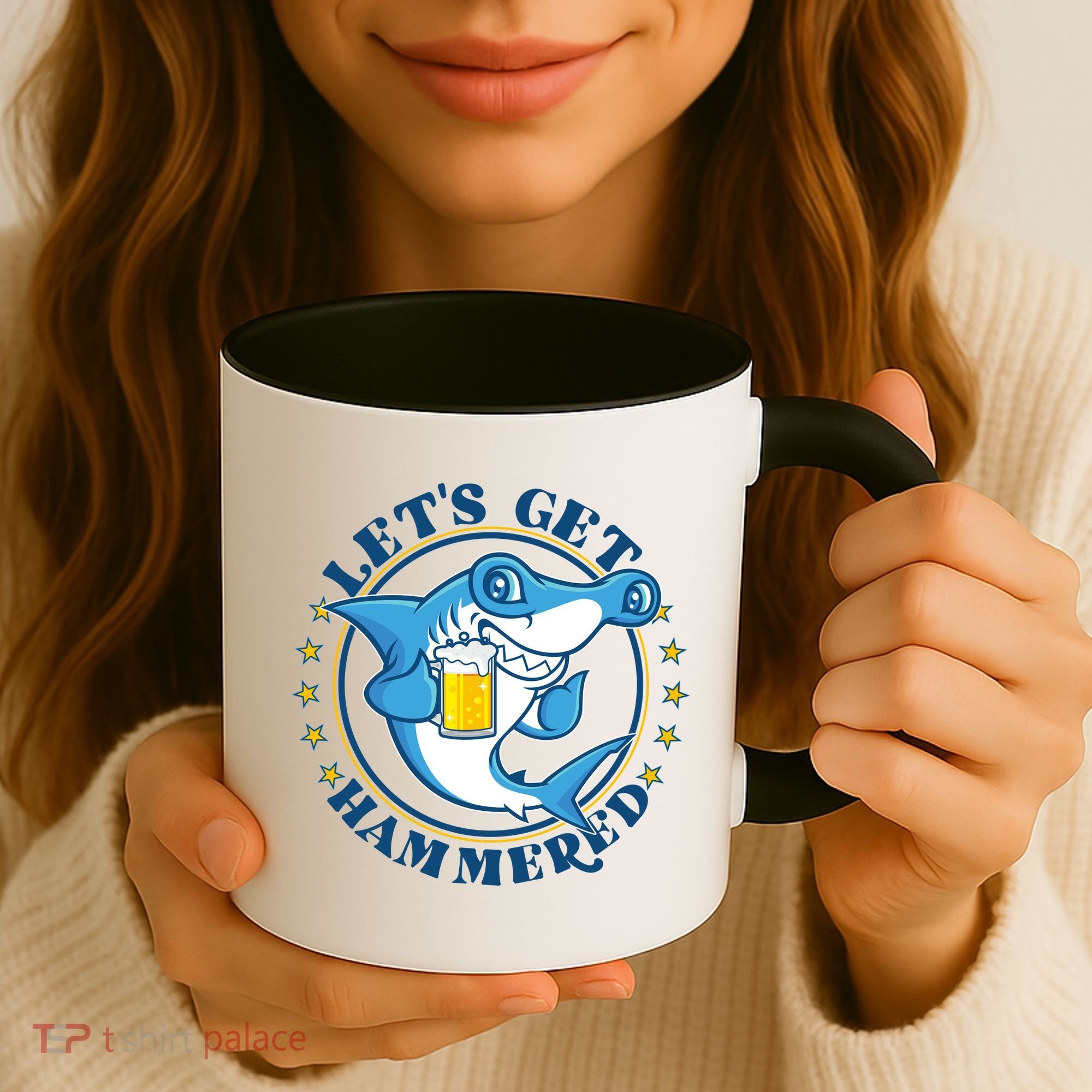 Let's Get Hammered Hammerhead Shark Beer Coffee Mug
