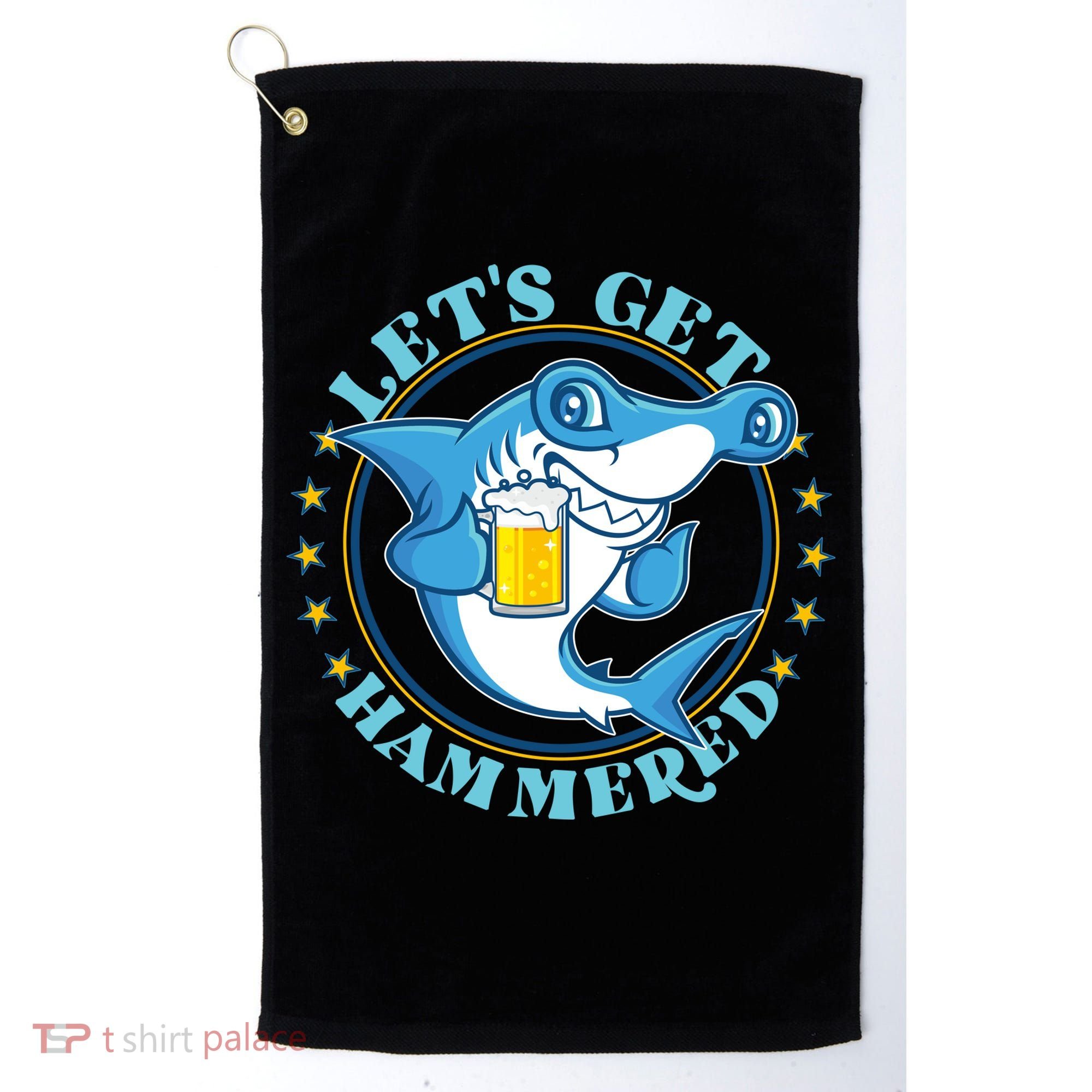 Let's Get Hammered Hammerhead Shark Beer Golf Towel