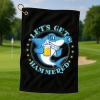 Let's Get Hammered Hammerhead Shark Beer Golf Towel thumb 1