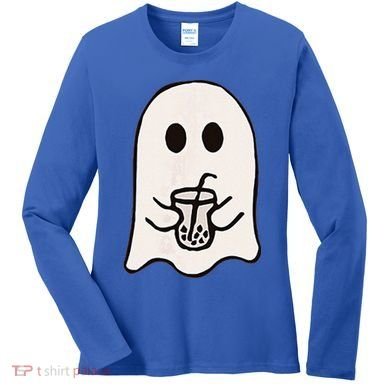 Little Ghost Ice Coffee Happy Halloween Women's Long Sleeve Shirt