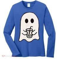 Little Ghost Ice Coffee Happy Halloween Women's Long Sleeve Shirt thumb 0