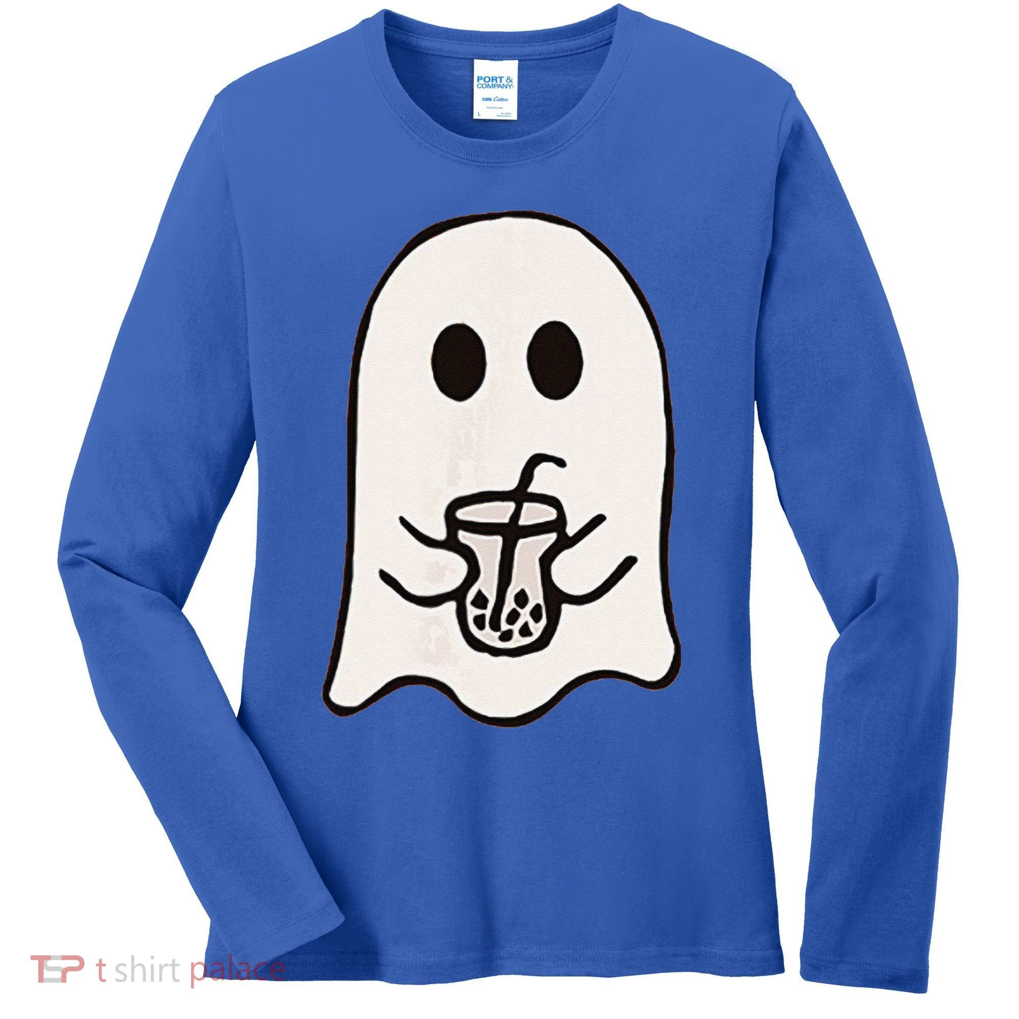 Little Ghost Ice Coffee Happy Halloween Women's Long Sleeve Shirt