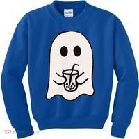 Little Ghost Ice Coffee Happy Halloween Kids Sweatshirt thumb 0