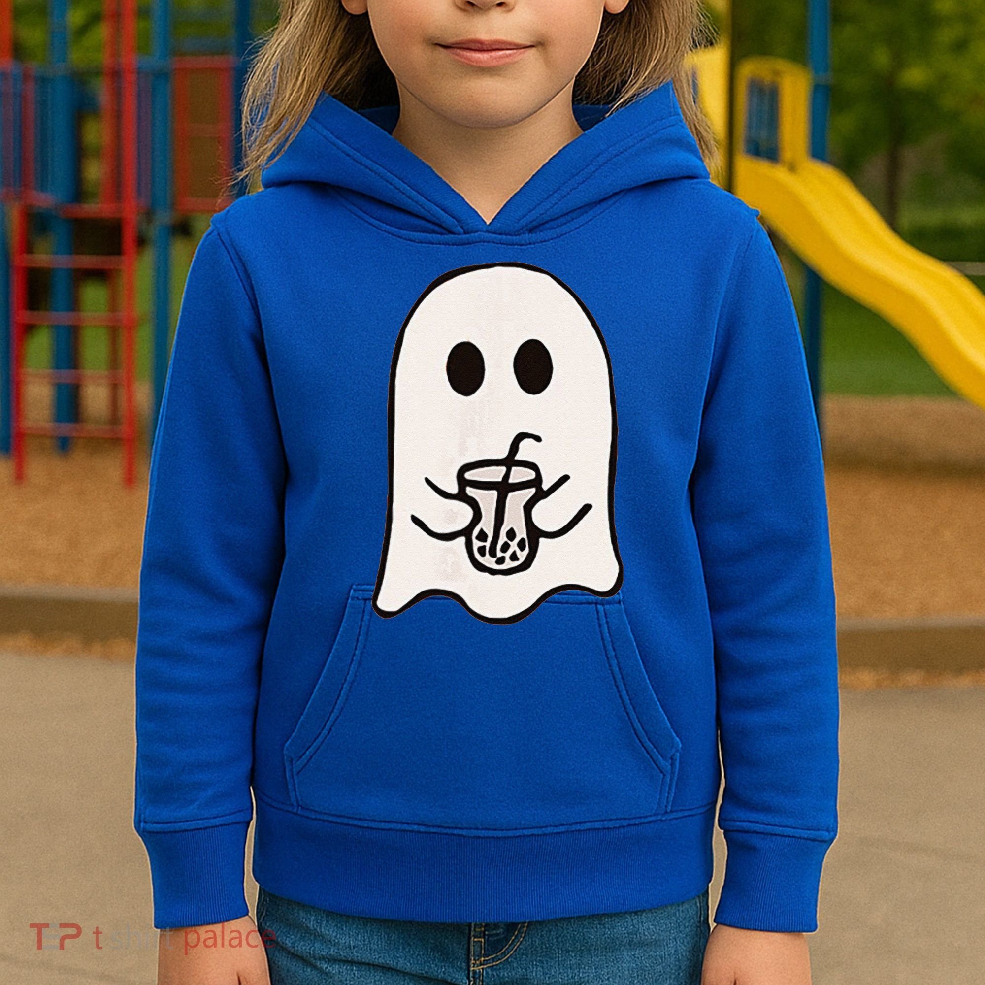 Little Ghost Ice Coffee Happy Halloween Kids Hoodie