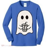 Little Ghost Ice Coffee Happy Halloween Kids Long Sleeve Shirt thumb 0