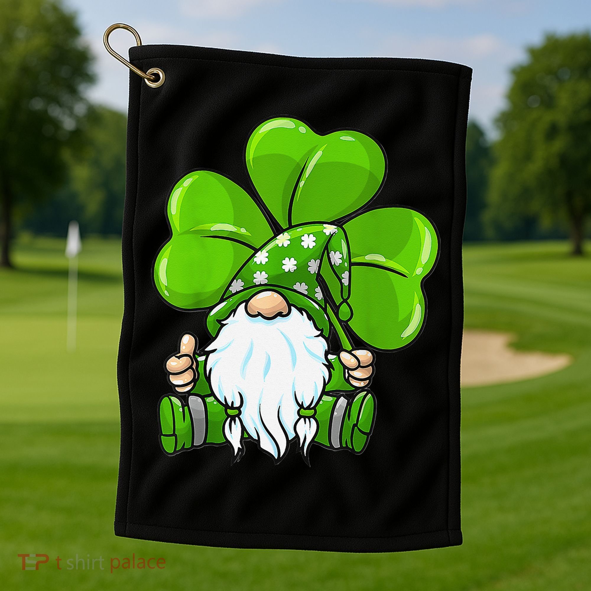 LOVE Gnomes Irish Shamrock St Patrick's Day Golf Towel