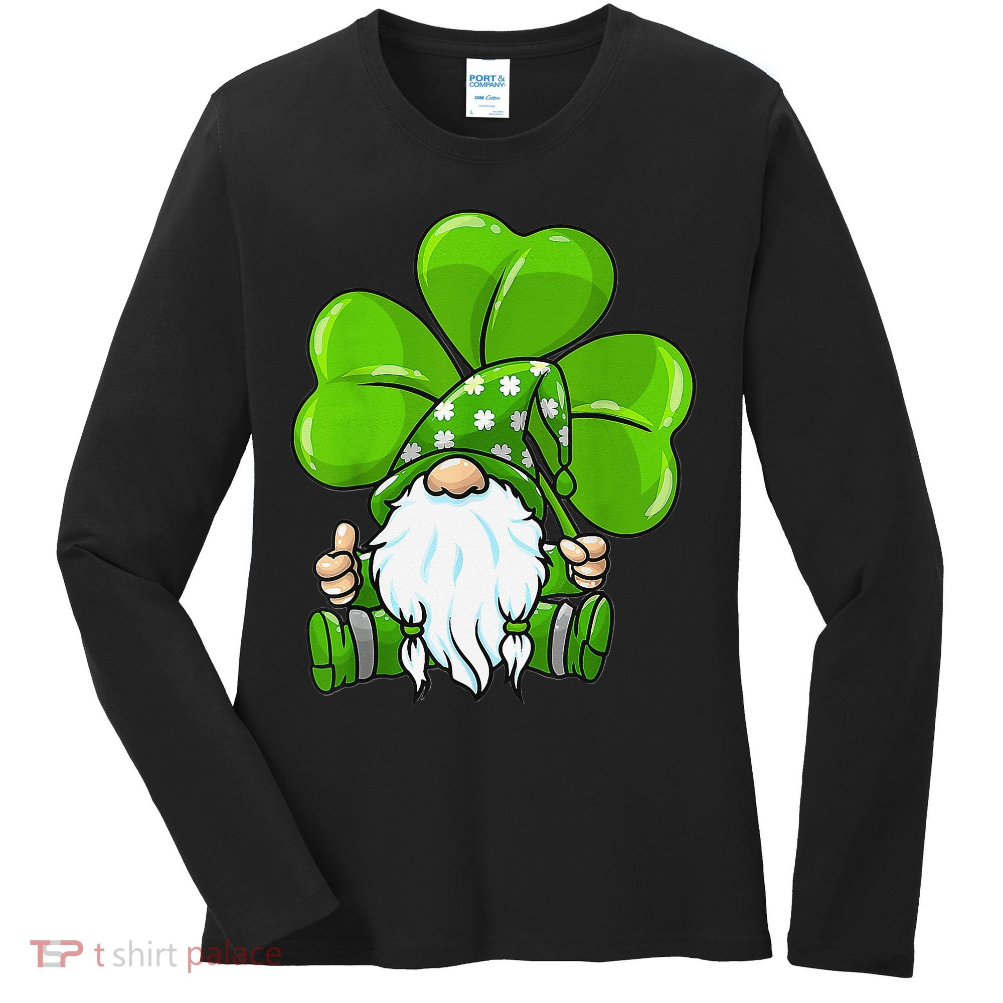 LOVE Gnomes Irish Shamrock St Patrick's Day Women's Long Sleeve Shirt