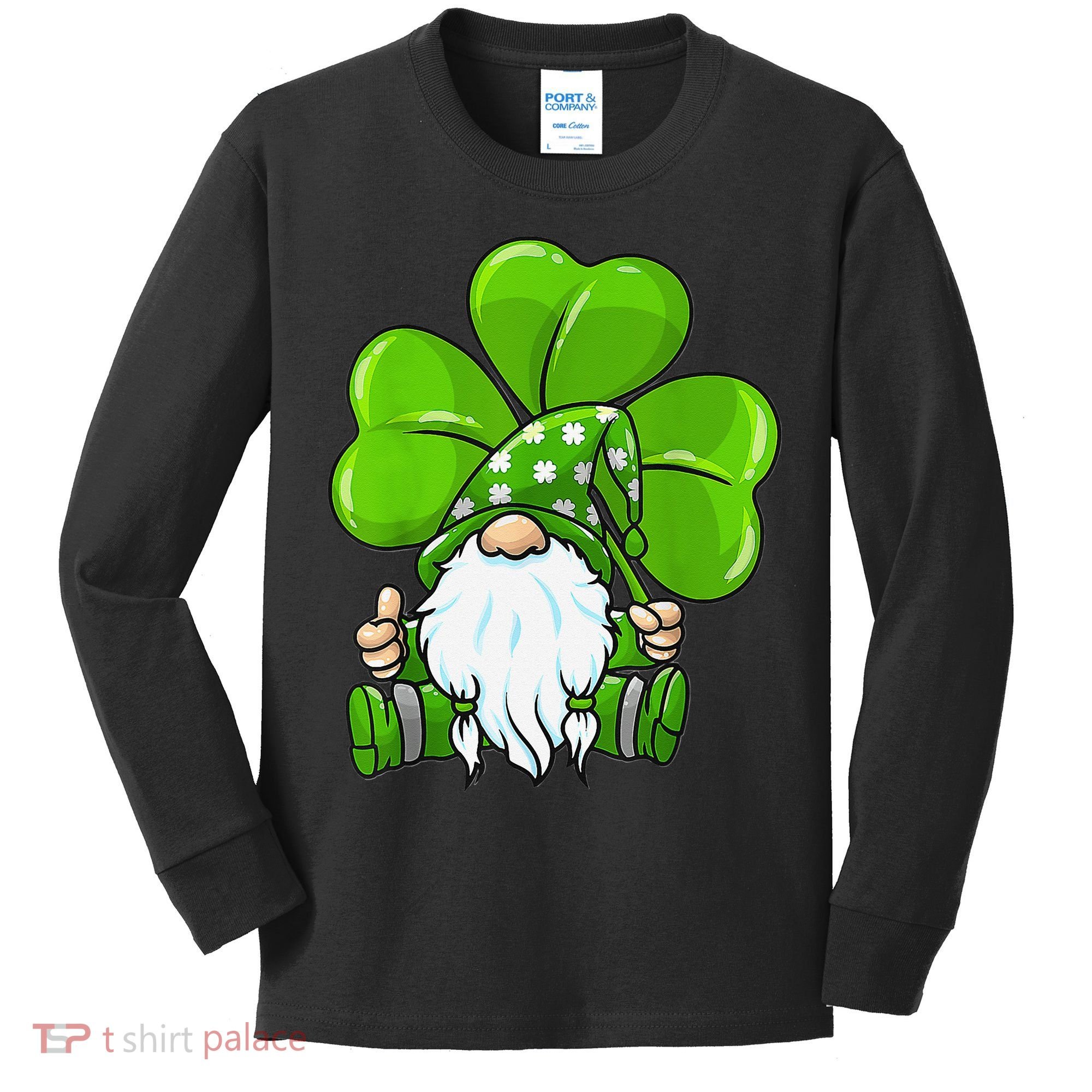 LOVE Gnomes Irish Shamrock St Patrick's Day Kids Long Sleeve Shirt