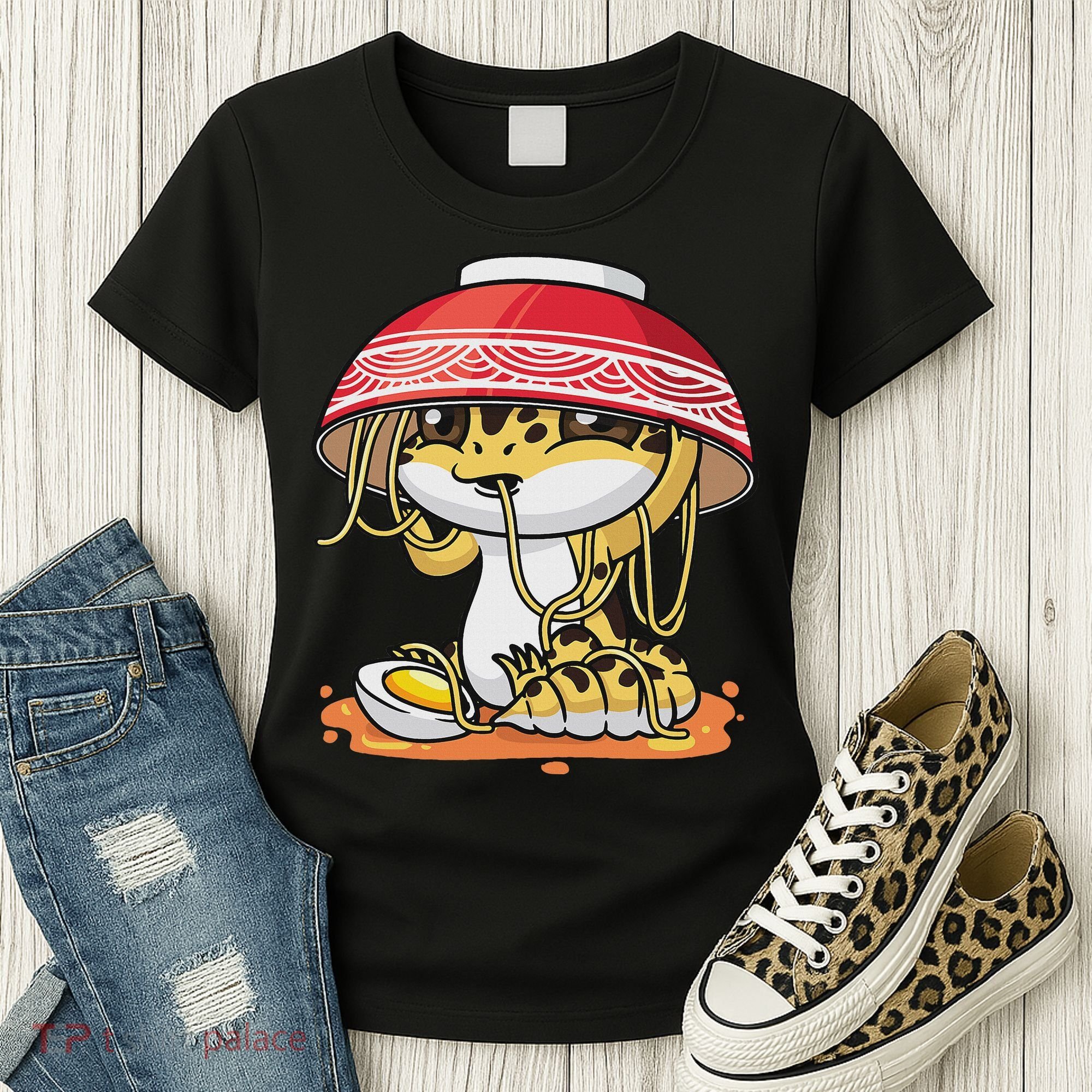 Leopard Gecko Kawaii Lizard Japanese Reptile Ramen Women's T-Shirt
