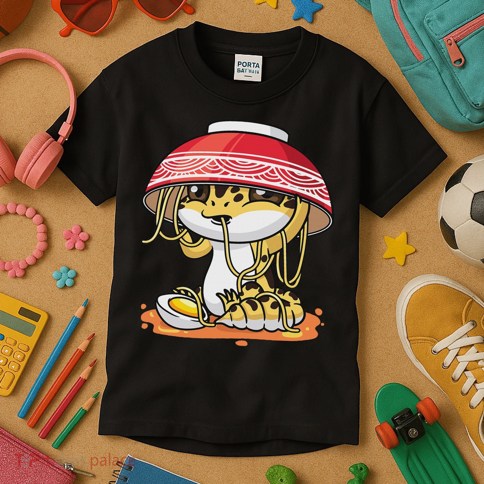Leopard Gecko Kawaii Lizard Japanese Reptile Ramen Kids T-Shirt