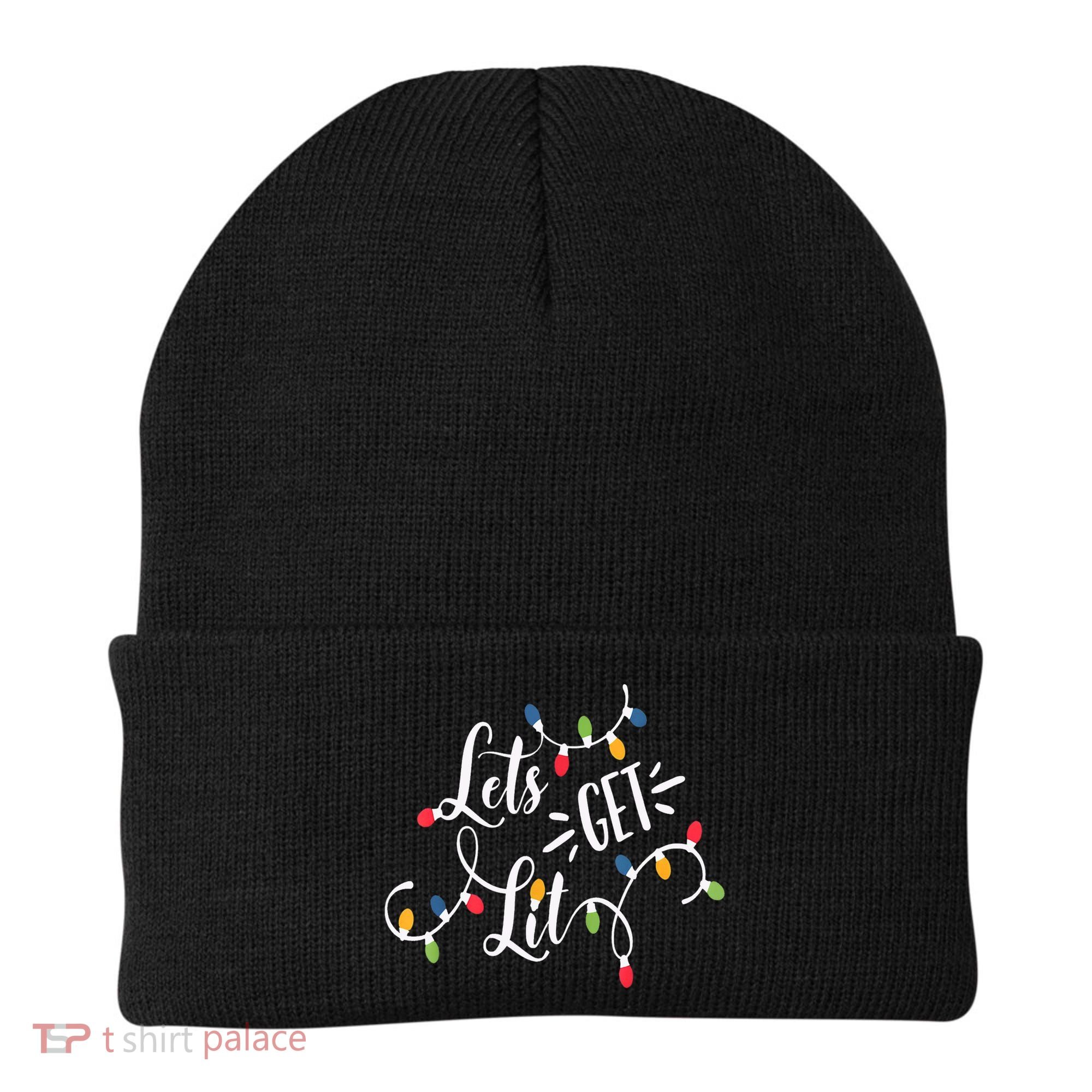 Let's Get Lit Funny Christmas Lights Xmas Maching Pijama TShirt Beanie