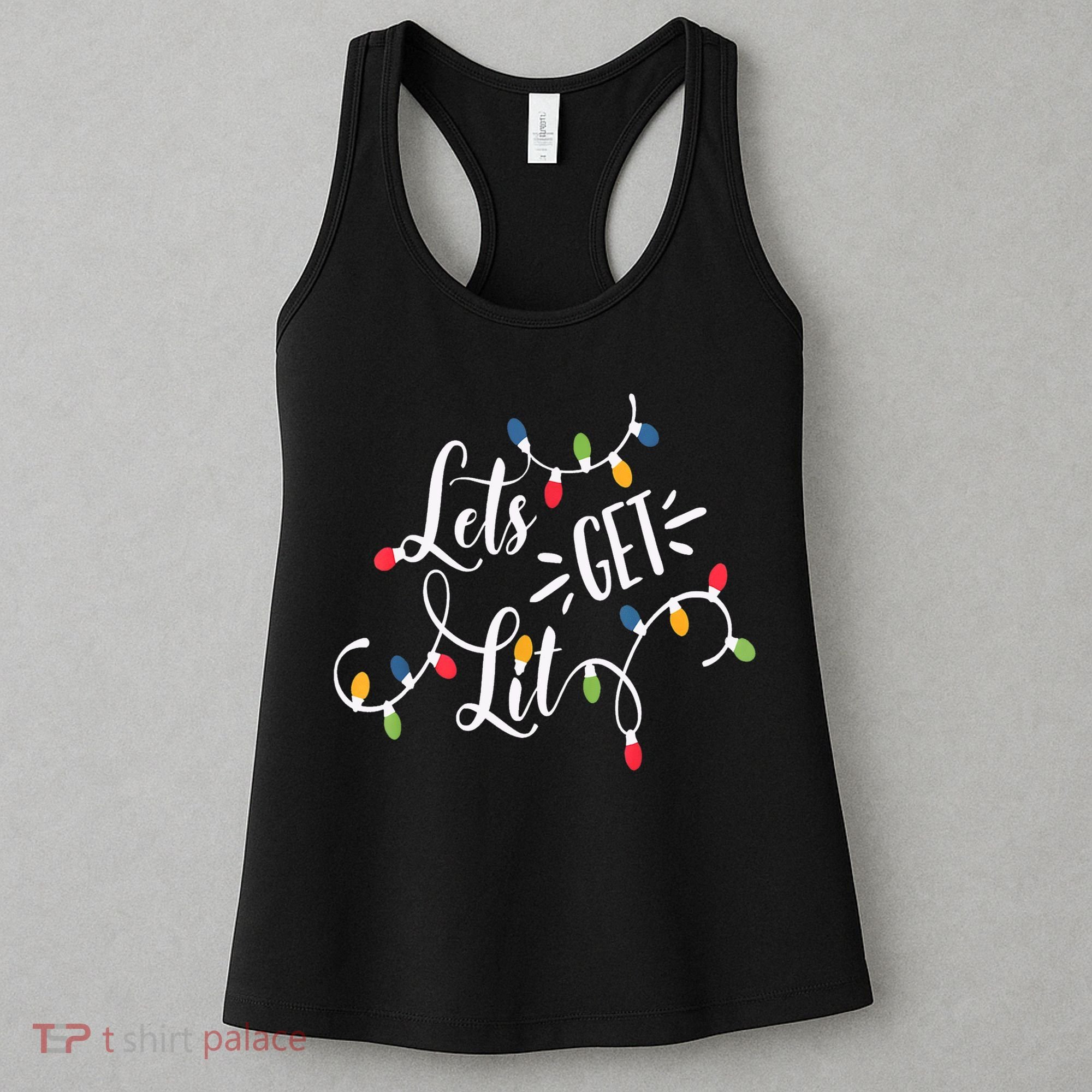 Let's Get Lit Funny Christmas Lights Xmas Maching Pijama TShirt Women's Tank Top