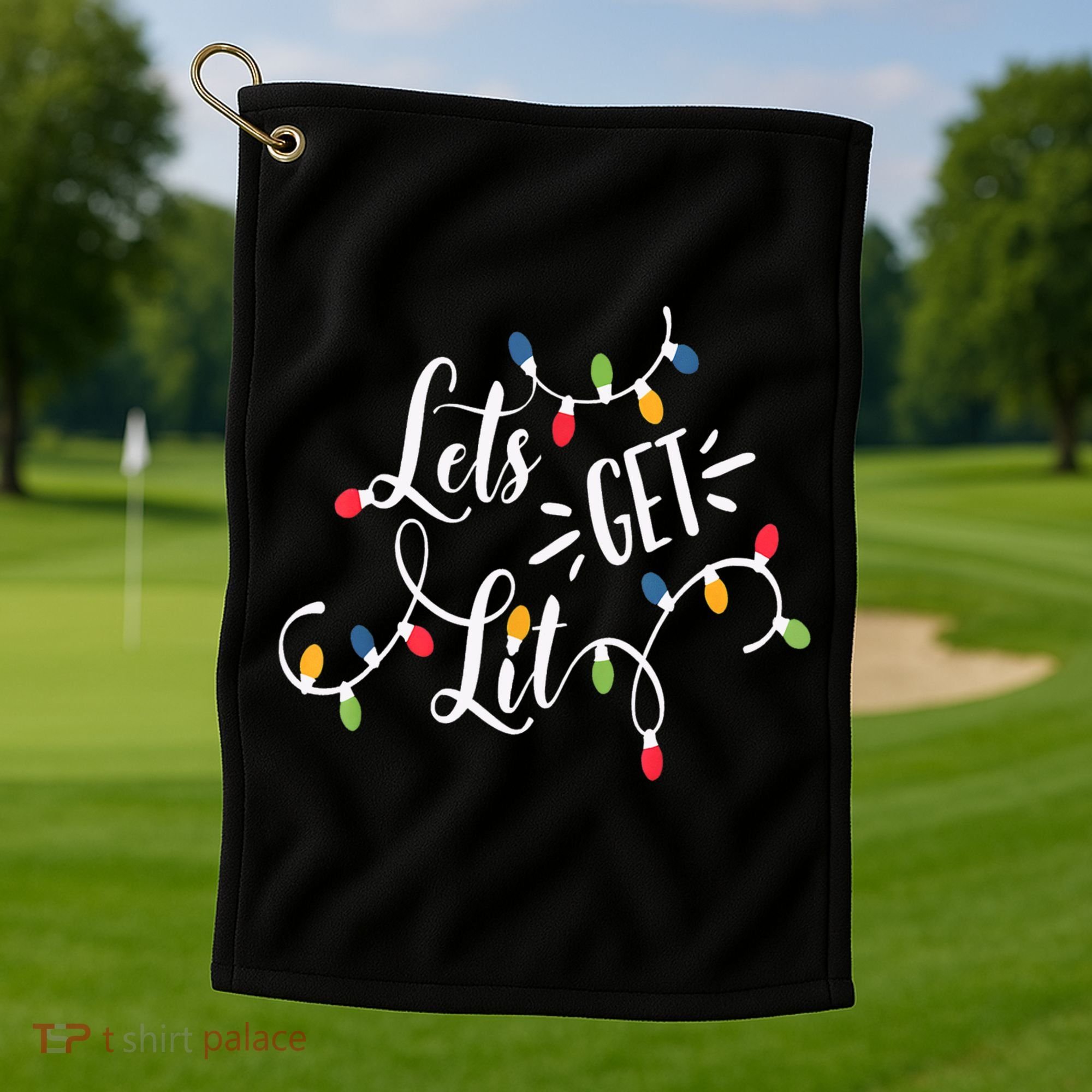 Let's Get Lit Funny Christmas Lights Xmas Maching Pijama TShirt Golf Towel