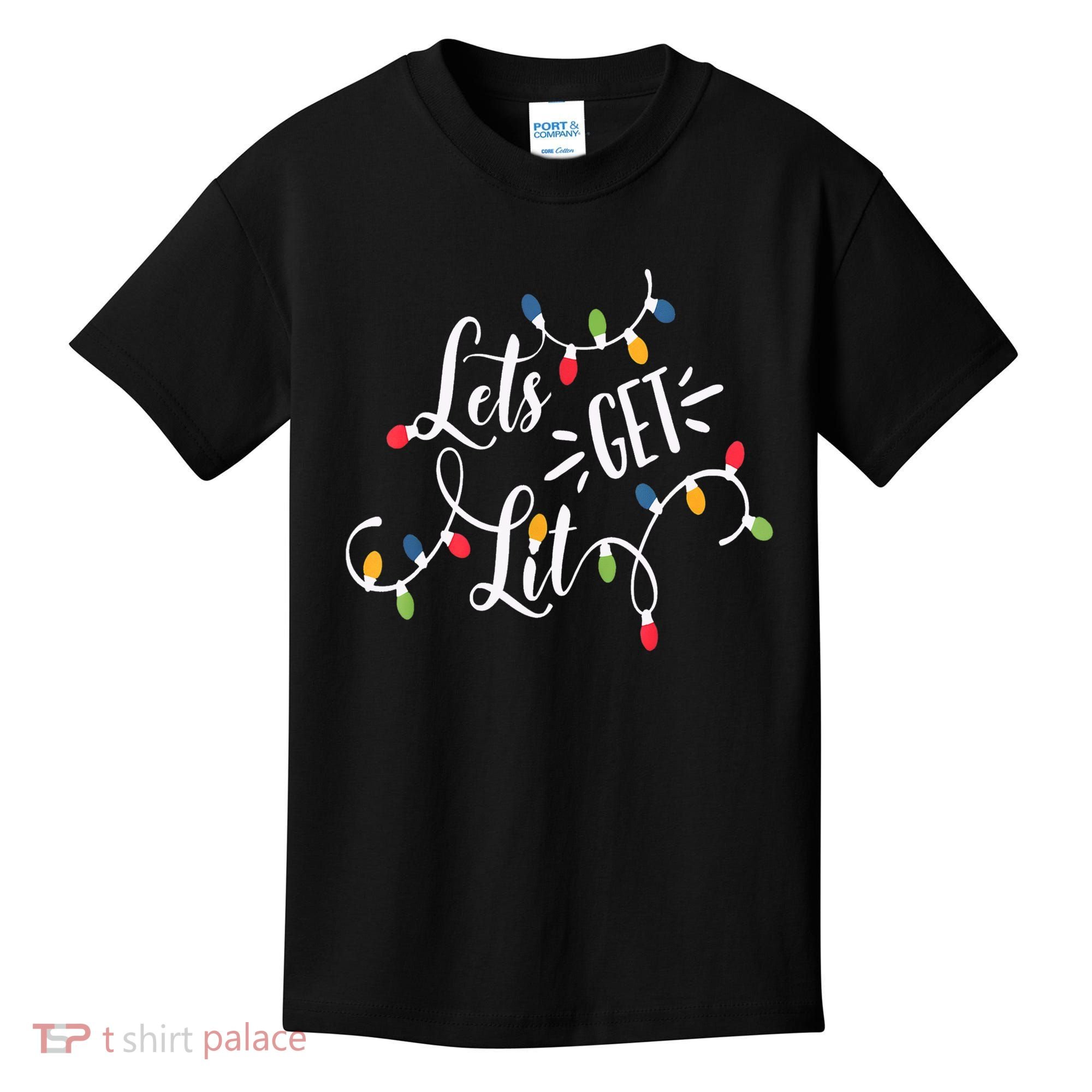 Let's Get Lit Funny Christmas Lights Xmas Maching Pijama TShirt Kids T-Shirt