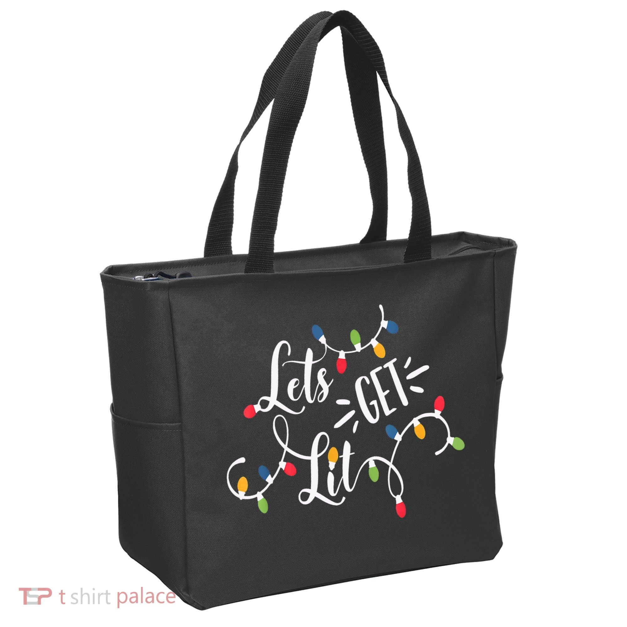 Let's Get Lit Funny Christmas Lights Xmas Maching Pijama TShirt Tote Bag
