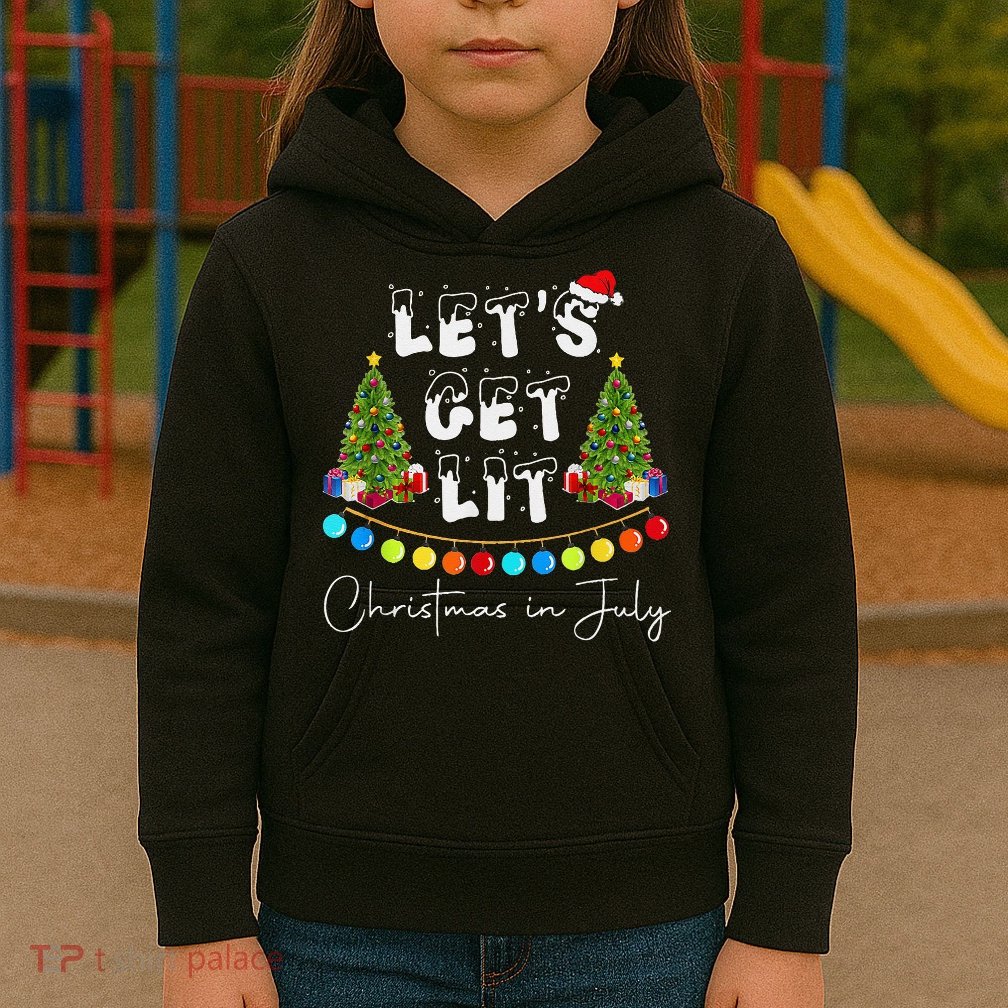 Let's Get Lit Christmas In July Kids Hoodie
