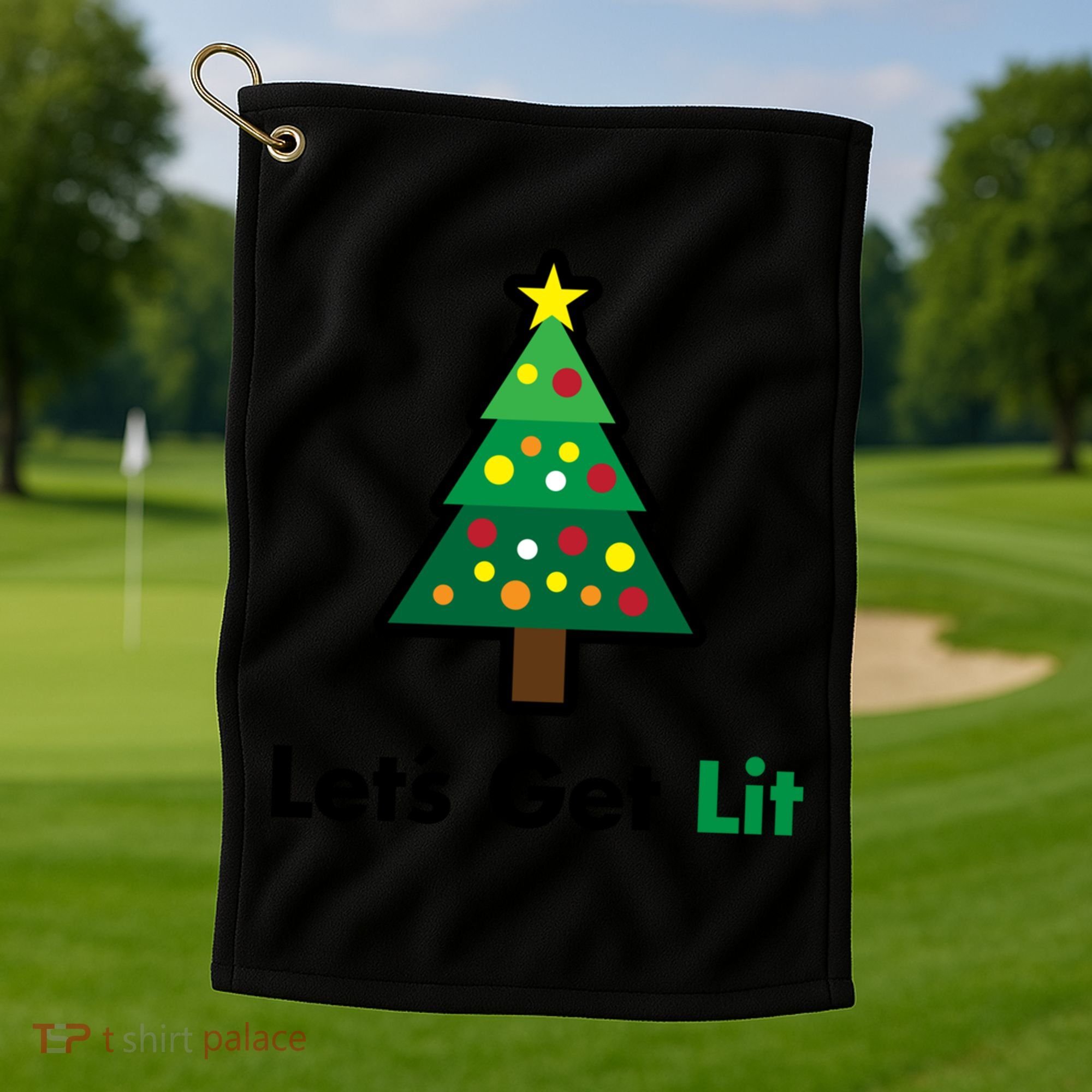 Let's Get Lit Funny Christmas Ing Xmas Lights Funny Gift Golf Towel