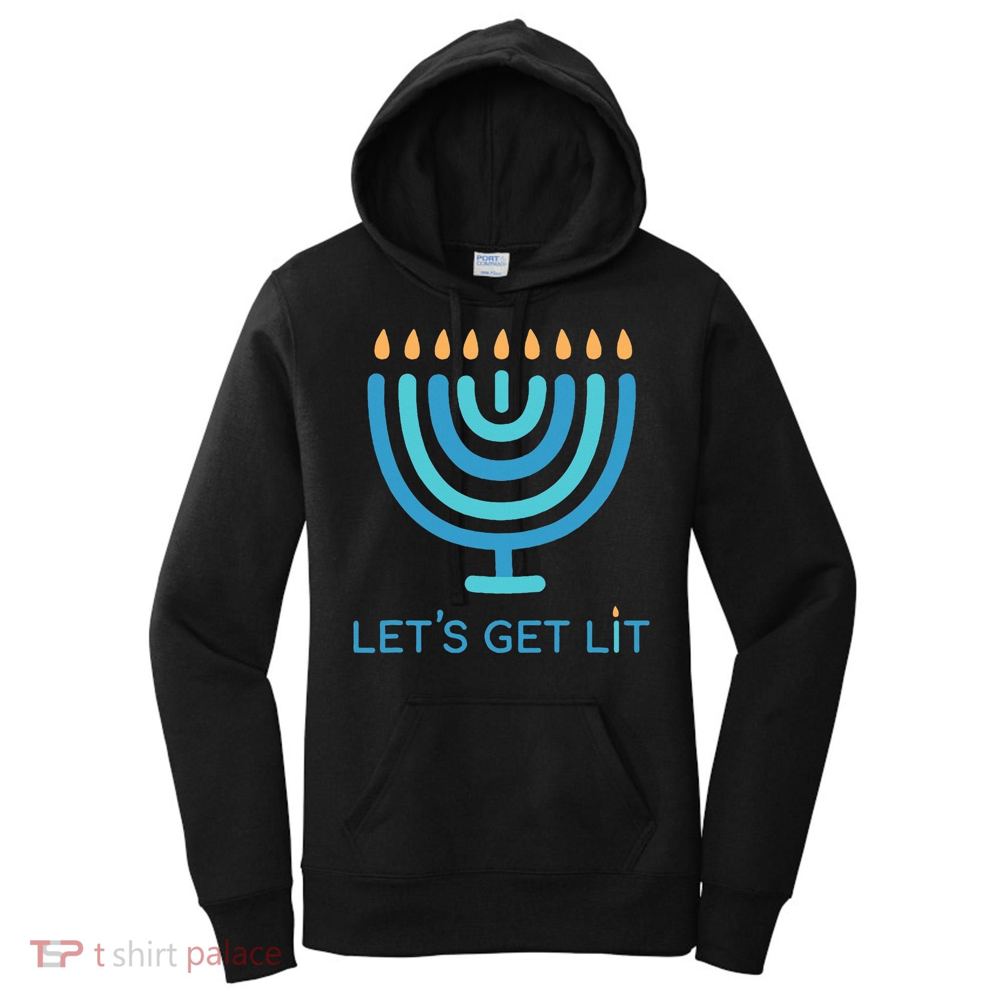 Let's Get Lit Menorah Jewish Funny Ugly Hanukkah Jew  Women's Hoodie