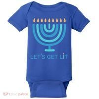 Let's Get Lit Menorah Jewish Funny Ugly Hanukkah Jew  Baby Bodysuit thumb 0