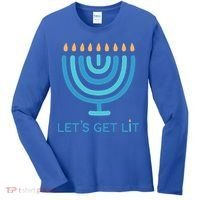Let's Get Lit Menorah Jewish Funny Ugly Hanukkah Jew  Women's Long Sleeve Shirt thumb 0