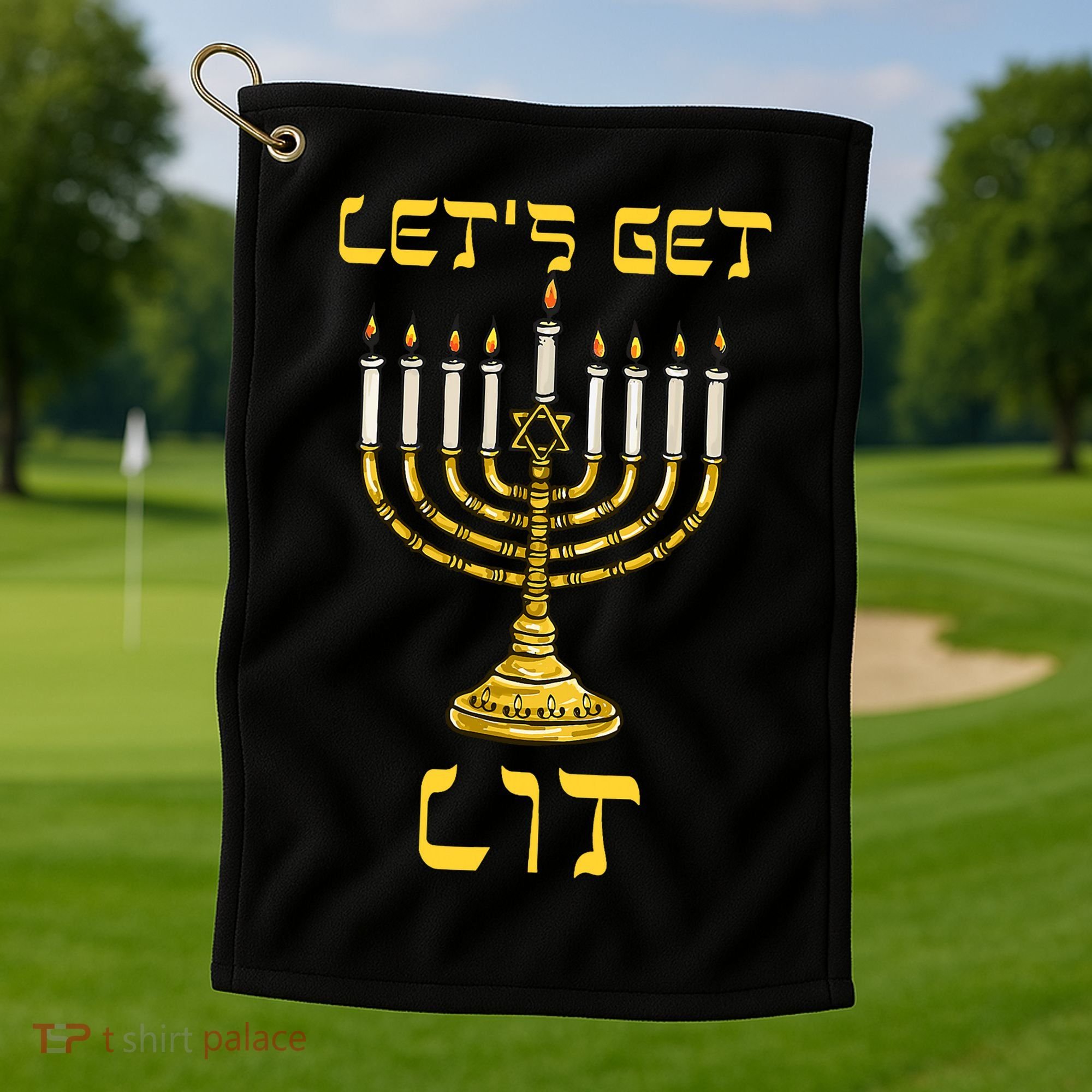 Lets Get Lit Chanukah Happy Hanukkah Funny Menorah Jewish Golf Towel