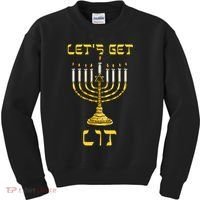 Lets Get Lit Chanukah Happy Hanukkah Funny Menorah Jewish Kids Sweatshirt thumb 0