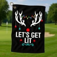 LetS Get Lit Cool Christmas Golf Towel thumb 1