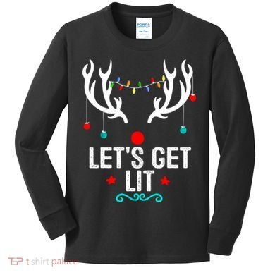 LetS Get Lit Cool Christmas Kids Long Sleeve Shirt