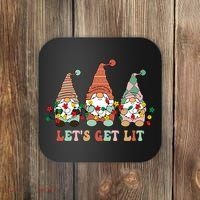 Let's Get Lit Christmas Gnome Lights Funny Xmas Gift Coaster thumb 0