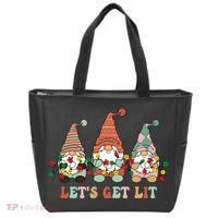 Let's Get Lit Christmas Gnome Lights Funny Xmas Gift Tote Bag thumb 0