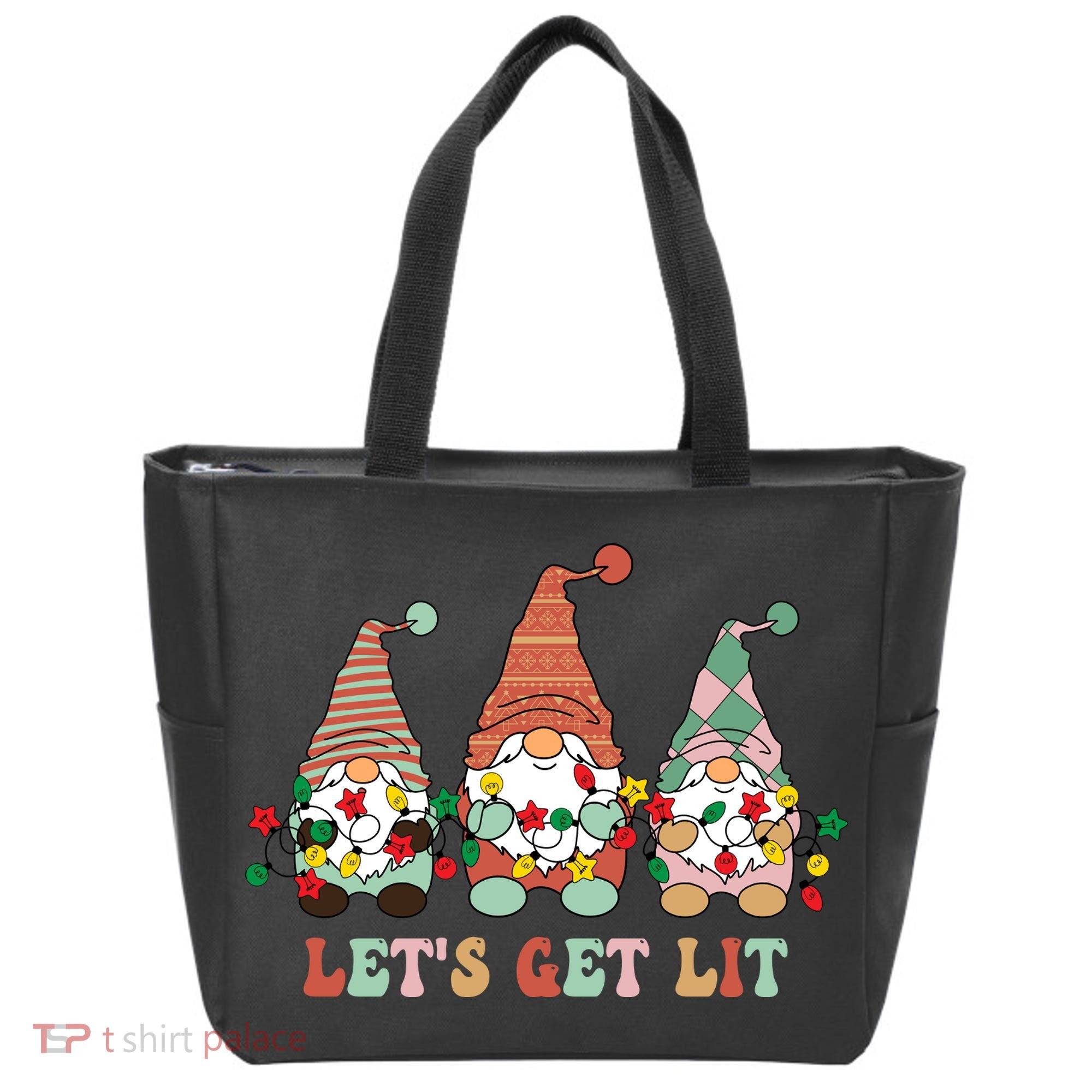 Let's Get Lit Christmas Gnome Lights Funny Xmas Gift Tote Bag