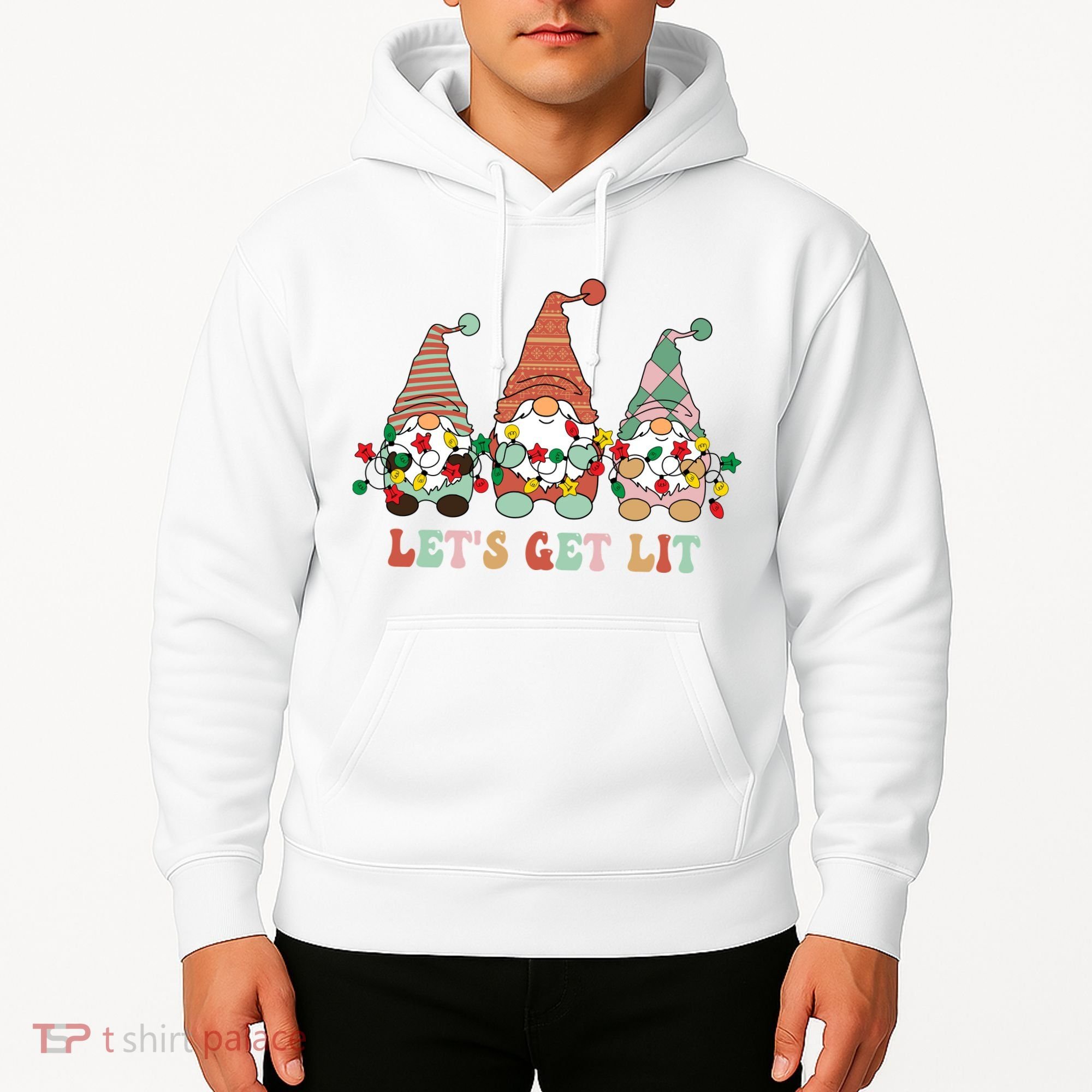 Let's Get Lit Christmas Gnome Lights Funny Xmas Gift Hoodie
