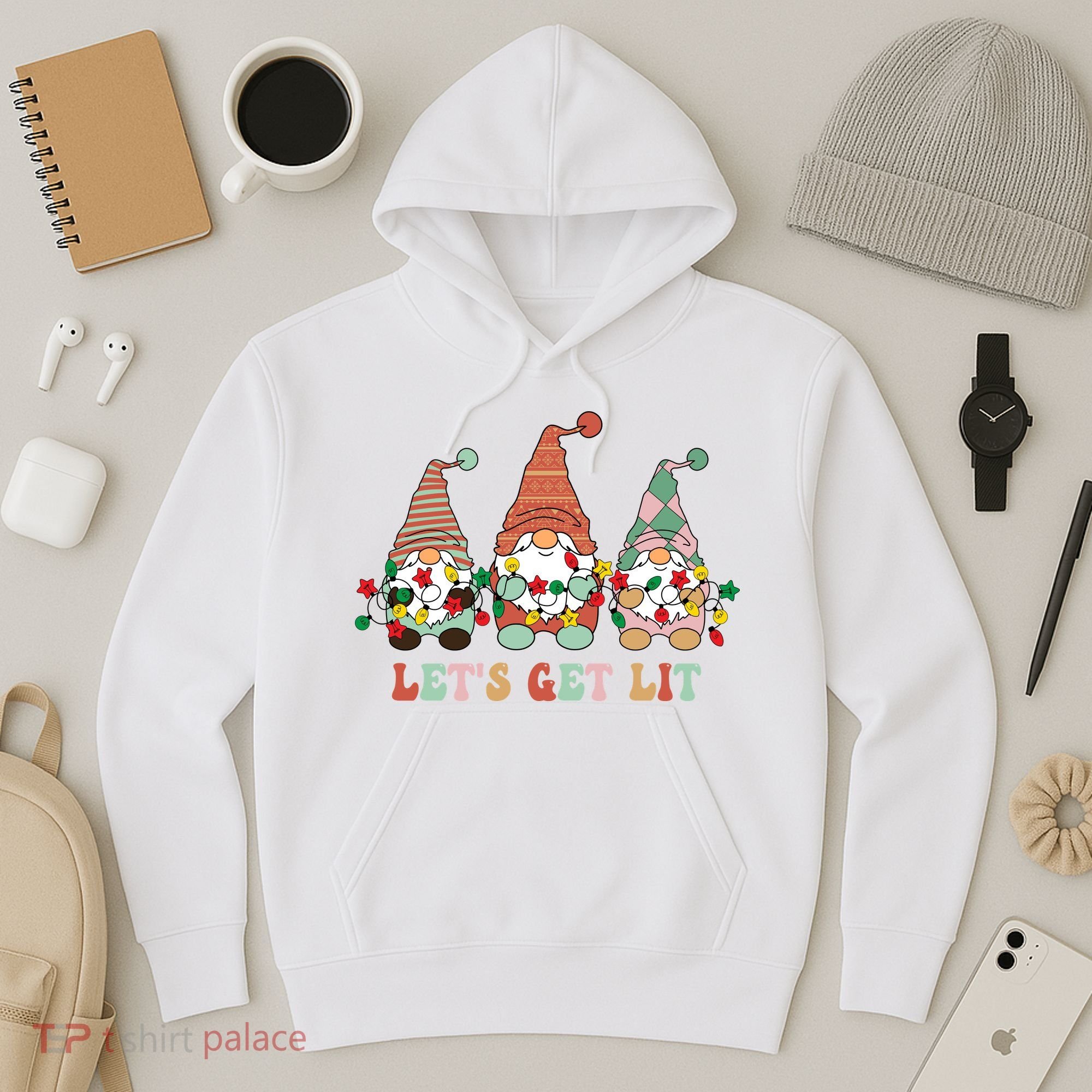 Let's Get Lit Christmas Gnome Lights Funny Xmas Gift Hoodie