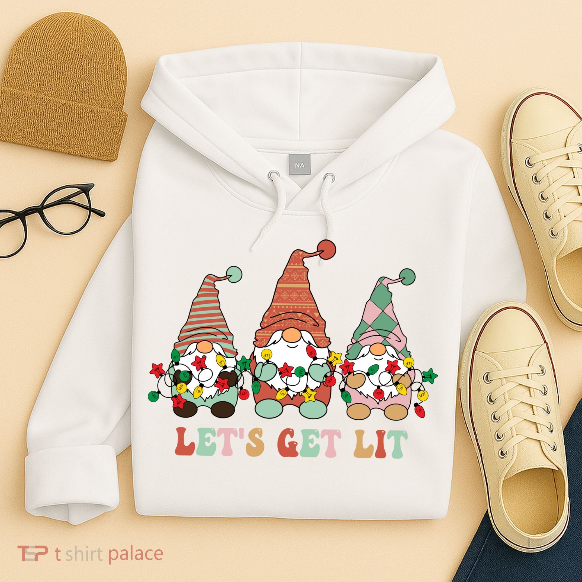 Let's Get Lit Christmas Gnome Lights Funny Xmas Gift Hoodie