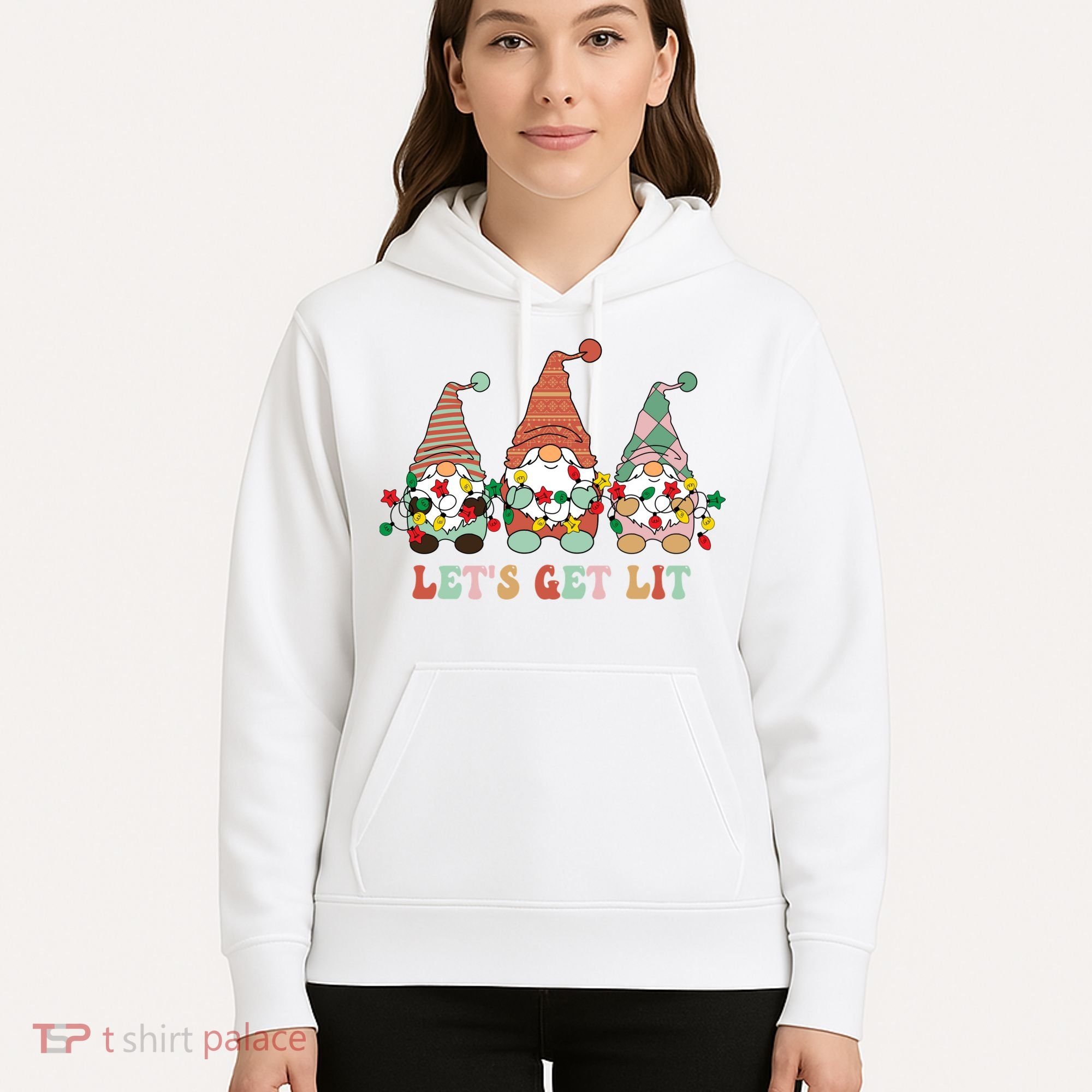 Let's Get Lit Christmas Gnome Lights Funny Xmas Gift Hoodie