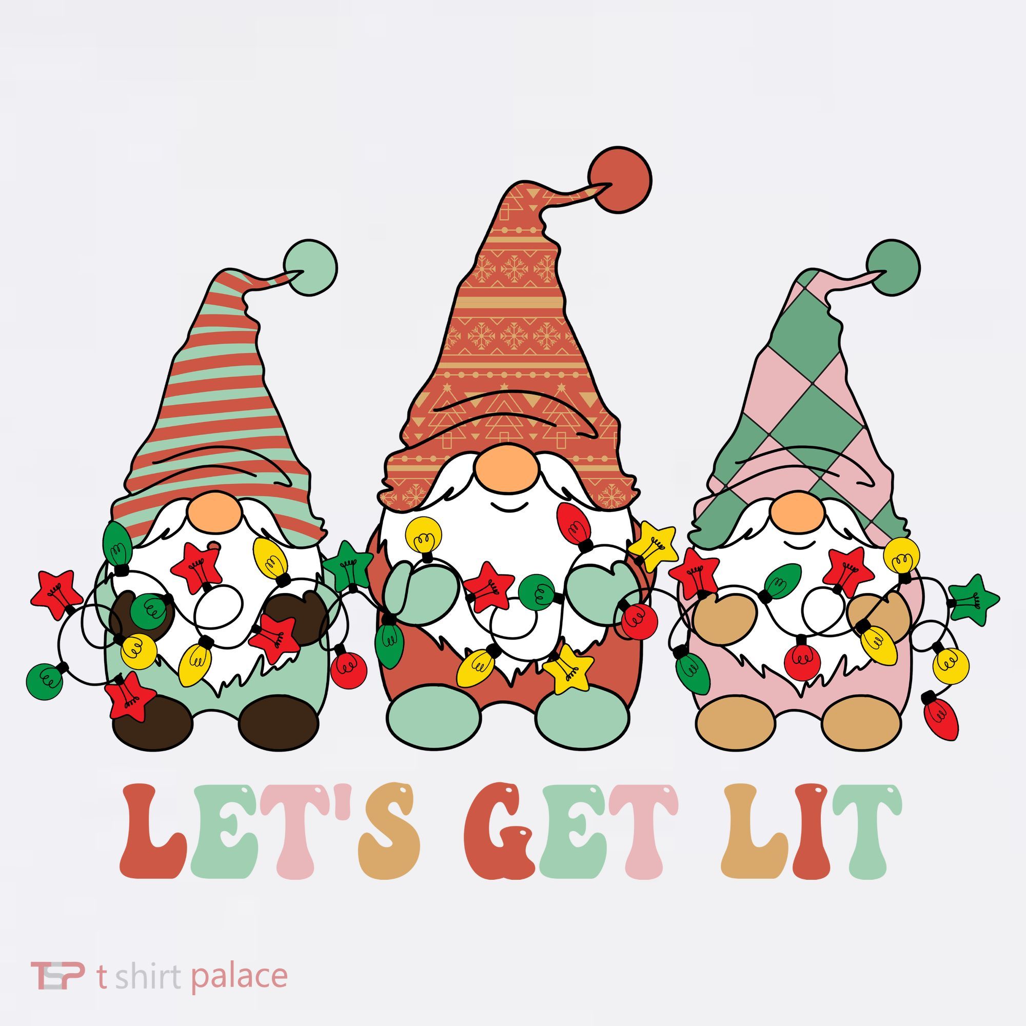 Let's Get Lit Christmas Gnome Lights Funny Xmas Gift Long Sleeve Shirt