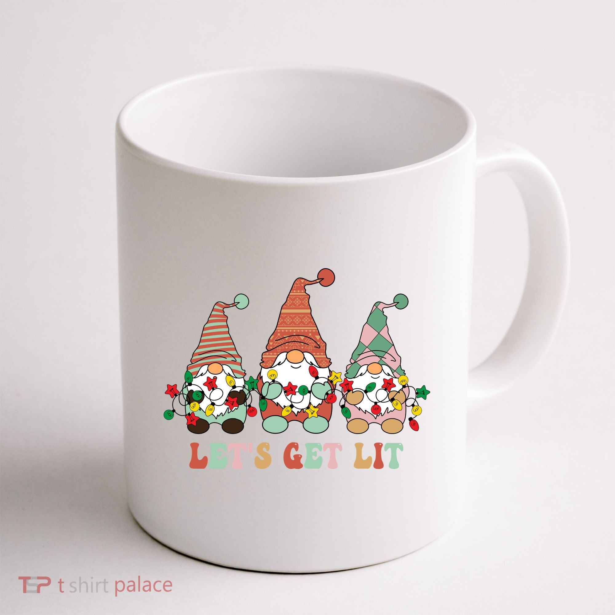 Let's Get Lit Christmas Gnome Lights Funny Xmas Gift Coffee Mug