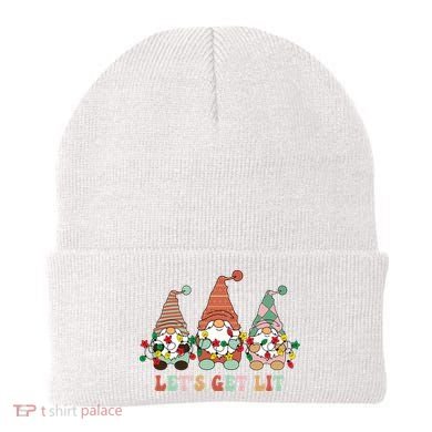 Let's Get Lit Christmas Gnome Lights Funny Xmas Gift Beanie