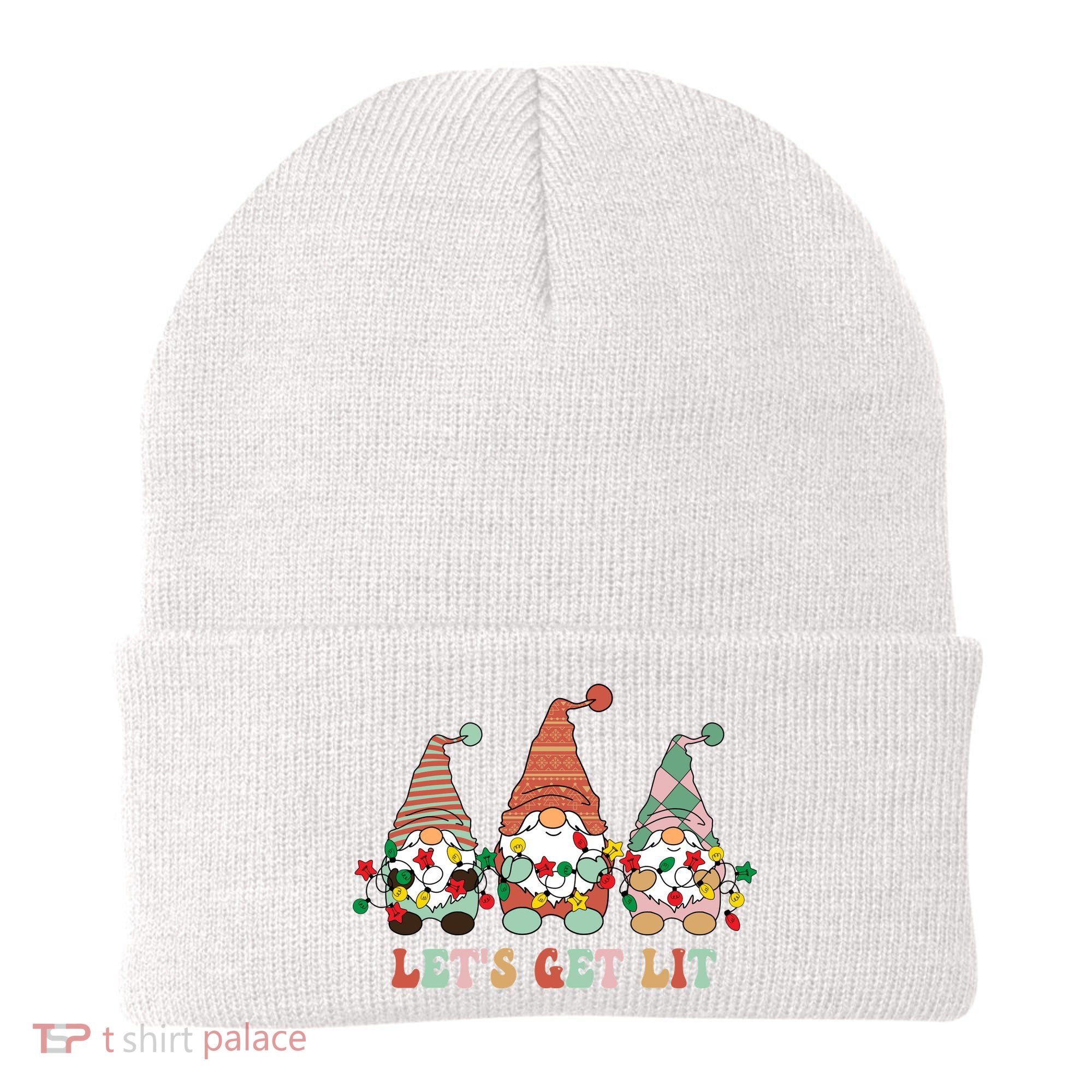 Let's Get Lit Christmas Gnome Lights Funny Xmas Gift Beanie