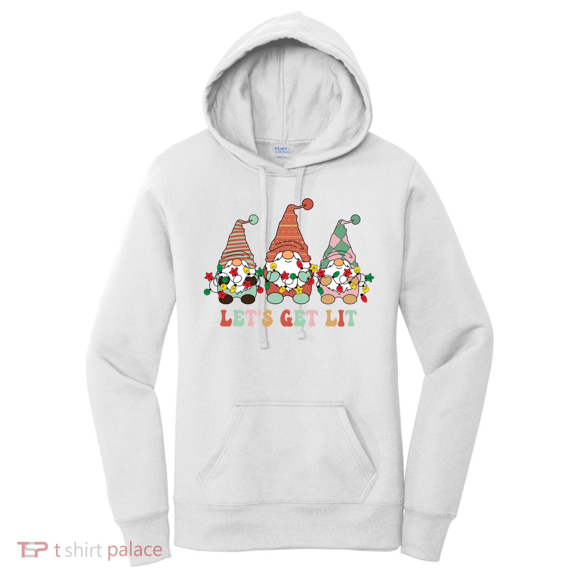 Let's Get Lit Christmas Gnome Lights Funny Xmas Gift Women's Hoodie